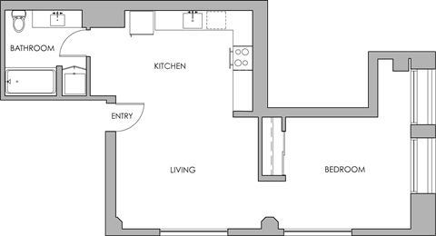 Floor plan for 1 bed, 1 bath, 758 sqft